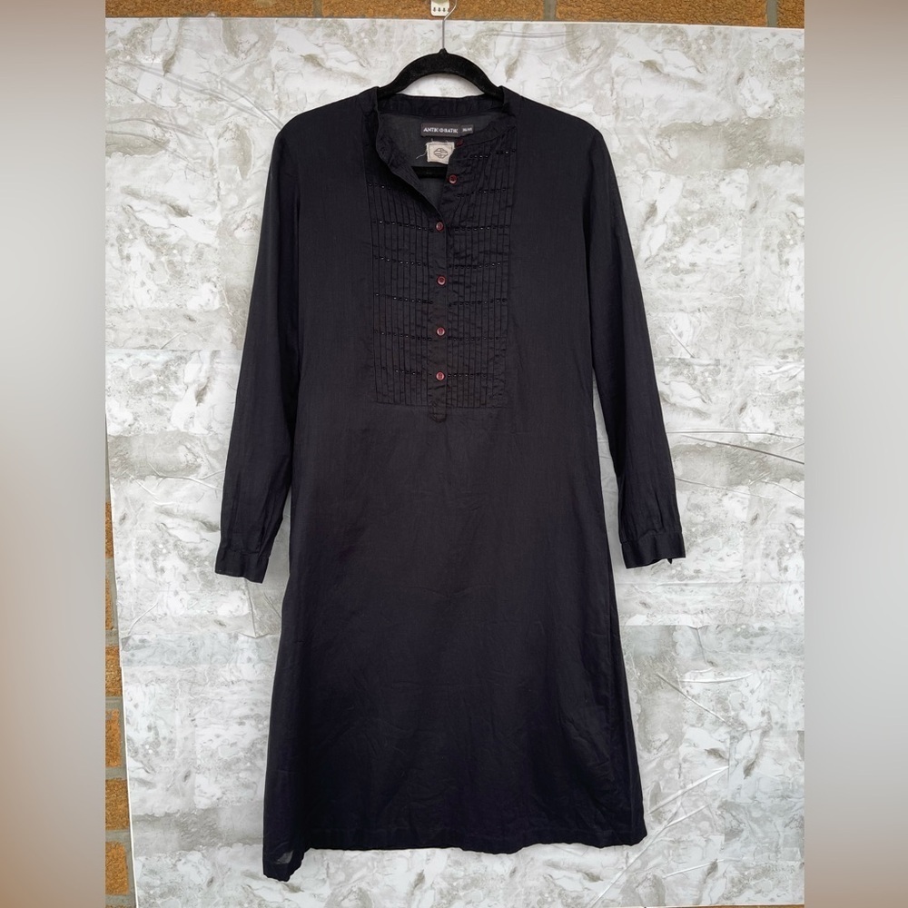 Antik Batik long-sleeved tunic dress with a mandarin collar and beaded pintucks